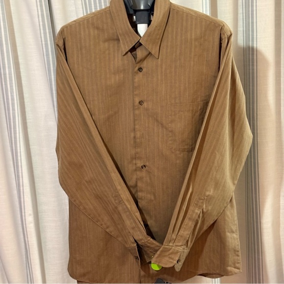 3/$20 Van Heusen Men's Tan Striped Button Down Shirt - Picture 2 of 5